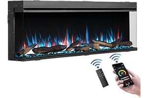 FLAMME Knighton 150cm/59" 3-Sided Electric Media Wall Fire, Recessed TV Media Wall, Multiple Flame Colours, Sound Effects and APP Control