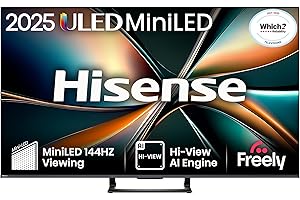 Hisense 65" 65U7QTUK MiniLED QLED 144Hz Smart AI TV - Hi-View AI Engine, 144Hz Game Mode PRO, 2.1 Channel, Dolby Atmos, Quantum Dot Colour, Anti-Reflection with Freely, Disney +, YouTube, Netflix