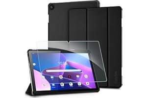 EasyAcc Coque Étui pour Lenovo Tab M10 3e Génération 10.1 Pouces 2022 avec en Verre Trempé, Ultra Mince Housse avec Fonction Support,Noir