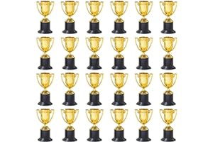 JUVALE Mini Trofei da Premio, Set da 24 Piccole Coppe di Plastica da Trofeo Oro per i Tornei Sportivi, le Competizioni, le Feste, 5 x 10 x 5 cm Ciascuno
