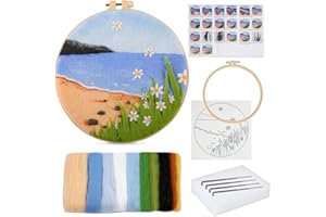 Doxiru Needle Felting Kit for Beginners Including Wool Roving, Picture Frame,Beautiful Wool Painting and Needle Felting Tool, Great for Make Gifts Home Decoration