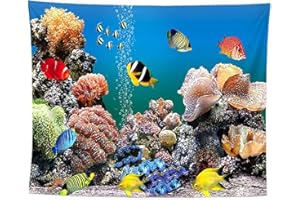 izielad Océan Animal Monde sous-Marin Poissons Tropicaux Enfants Récif de Corail Exotique Marine Tenture Murale Tapisserie Décor Chambre Salon 150X230CM 59X90.5IN