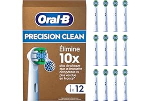 Oral-B Pro Lot De 12 Brossettes De Rechange Précision Clean, AUTHENTIQUES, Blanches, 3 Types De Filaments Et Tête Ronde Pour Un Nettoyage Précis, Embouts Pour Brosses A Dents Electriques Oral B Pro