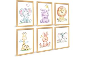 Milaboo® Póster para habitación infantil de animales, fabricado en Alemania, DIN A4, bellas imágenes para habitación de bebé, decoración de pared para niños (juego de 6 animales 3)
