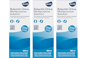 Senti2 Solución Única Multipropósito para Lentes de Contacto Blandas, 360 ml, con Portalentes de Regalo (Paquete de 3)