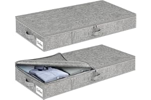 KUKIKAN 2 Pack Under Bed Storage Box with Lid, 10cm Tall Shallow Underbed Storage Bags with Zip, Foldable Thick Fabric Underbed Storage and Organisation with Sturdy Bottom/Sides for Clothes, Blankets, Bedding
