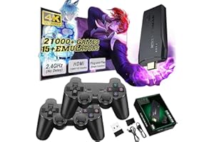 SCRIMEMO Retro Konsole Spielkonsole Retrolink Game Stick, Spielkonsole 21500+ Spiele Plug & Play Stick für TV HDMI mit 2 Gamepads, Spiele Geschenk für Jungen & Erwachsene (Aktualisierte Version)
