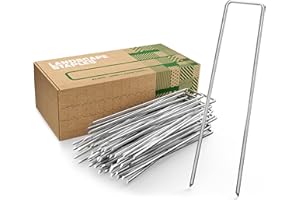 GardenGloss Sardines de Fixation en Acier Galvanisé (100 Pièces) - Agrafes de Fixation pour Toile de Paillage, Grillage et Tente - Piquets de Jardin 150 mm Long, 25 mm Large, Ø 3 mm