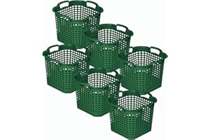 Novatool Lot de 6 paniers de jardin verts - 25 l - 40 cm - Panier empilable - En plastique - Multifonctions - Pour fruits, pommes de terre