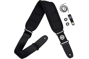 Amumu Sangle de guitare SBR mousse à mémoire de forme Plus Bande de caoutchouc Ceinture avec extrémités en cuir véritable 3.6" wide noir