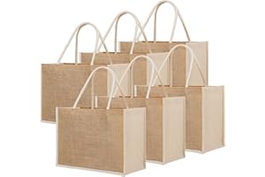 Top Tie 6 PCS Borsa per la Spesa in Juta, Sacchetti di Iuta riutilizzabili con lato, Sacchetti regalo in Iuta naturale con manico in cotone, Borsa da spiaggia