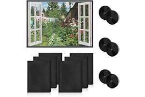UIXXDUCC 4/6 Pcs Fliegengitter Fenster 130x150cm, Mückennetz Fenster mit Selbstklebendem Klebeband, Fliegengitter Zuschneidbar,DIY Insektenschutz Fenster Netz, Kein Bohren (6Pcs-130x150cm,Schwarz)