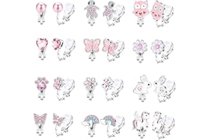 FIOROYAL 12 Paar Kinder Ohrringe Mädchen Hypoallergene Clip Ohrringe Ohne Ohrloch Niedlicher Schmetterling Regenbogen Blume Perle Stern Ohrclips Kinder Schmuck für Mädchen