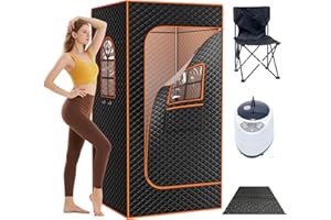Obqer Dampfsauna, Dampfsauna FüR Zuhause 15 Min Schnellaufheizung, 9 Einstellbare Temperaturstufen, Timer-Aufheizung, Portable Sauna Beinhaltet 3l Dampfgarer, Klappstuhl, Bodenmatte, Fernbedienung