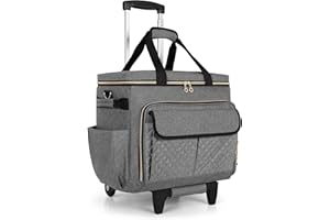 Luxja Rolling Teacher Bag with Laptop Compartment and Detachable Dolly, Multifunctional Rolling Briefcase with Accordion File Area (Patent Pending), Grey