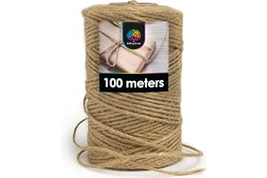 OfficeTree Jute Rope - Hantverk 100 m - 1 Roll Rep - Jute Rope 2mm - Naturlig produkt hem, trädgårdsarbete, hantverk och dekoration - Twine - Cordel Juute