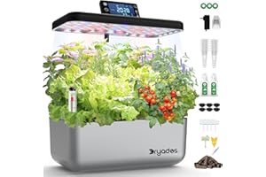 DRYADES Hydroponic Growing System Kit 12 Pods, Smart Herb Garden with 24W Full Spectrum LED Grow Light, Indoor Garden Planter for Home/Office/School (Silver)