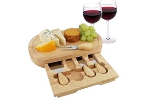 StarBlue Plateau de fromages avec 4 Couteaux et tiroir Coulissant | Plateau de Service Grand Format en Bois de chêne pour la Coupe du Fromage | Idéal pour la Pendaison de crémaillère