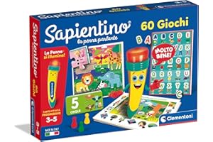 Clementoni Sapientino - La Penna Parlante 60 Giochi, Gioco Educativo con Puzzle e Schede Illustrate per Imparare Alfabeto, Numeri e Logica, Made in Italy, Lingua Italiana, Bambini 3-5 Anni, 16494