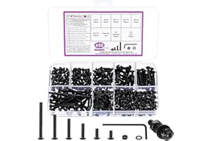 BATENGKEJI 450 Pcs M3 Bolts and Nuts Set, M3 Nuts and Bolts Set, Round Head Hexagon Socket Screws and Washers, Black Hex Socket Button Head Cap Machine Screws Kit