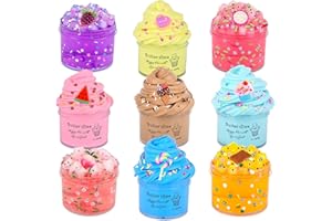 PETYUIOYU Slime Kit 9 Pack, with 5 Butter 4 Crystal, Peach Cake Cady Slime Charms, DIY Slime for Girls and Boys, Stress Relief Toy for Kids Education, Party Favor, Gift and Birthday