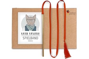 KATER KASIMIR Caña de pescar premium para gatos con caña de madera de haya y cinta de algodón naranja. Hecho a mano en Alemania y con amor sostenible para gatos