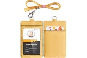 Teskyer Etui na karty ze smyczą, etui na identyfikator, etui na karty Oyster, uchwyt na bilet autobusowy, z przezroczystym okienkiem, na 2 karty, skóra PU, żółty