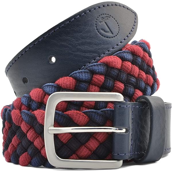 Cintura Uomo In Tela E Pelle Blu Navy E Marrone Seajure - Fatto A Mano In Portogallo, Larghezza 3.5 Cm - 2
