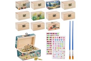 NTGRTY 10 Piezas Mini Cofre del Tesoro de Madera,Caja Madera Pequeña con Tapa,Mini cofres de Tesoro de Piratas para Juegos Creativos y Manualidades DIY,Cumpleaños 9 x 5 x 4,5 cm