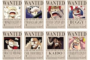 TuYines Plakat One Piece, plakat anime, One Piece Wanted, zestaw plakatów Manga, 8 sztuk, plakat Bounty, Ruffy KAIDO, plakat ścienny, wysyłka w rolce, w stabilnym kartonie zewnętrznym