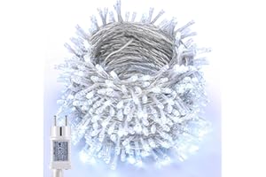 Joomer Luces Navidad Exterior Enchufe, 20M 200LED Guirnalda Luces Arbol Navidad Línea Transparente, 8 Modos Cadena LED Decoracion Navideñas Impermeable para Balcon Jardin Patio, Blanco Frio