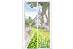 BERSSEN Moustiquaire Porte Fenetre, 120 x 220 CM - Maille Fine BLANC Rideau Anti Mouche, se ferme tout seul, la Largeur du Haut de la Fenêtre de la Moustiquaire Porte Fenetre Magnetique Jusqu'à 3,8 CM