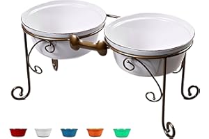 BestVida Gamelles surélevées, Support gamelle Chien surelevee, Porte-Gamelles Surélevée pour Chien avec Bols Doubles en céramique de qualité supérieure (Grand, Blanc)