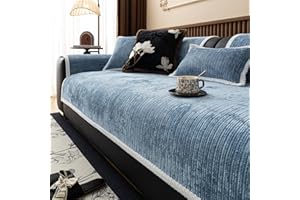 LINGKY Sofa Überzug Vintage Sofabezug rutschfest Sofaschoner Weiche Chenille 1/2/3/4 Sitzer Couch Überzug Sofaüberwürfe für U Form L Form Sektionssofa (Blau,70x150cm)
