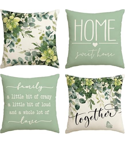 Bonhause Set van 4 kussenslopen 45 x 45 cm, polyester, linnen, madeliefjes, dwergen, vrachtwagen, decoratieve sierkussenovertrekken voor bank, slaapkamer, thuis, lente