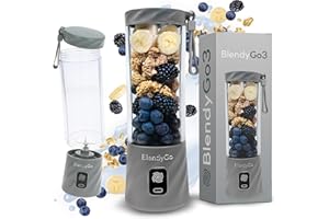 ‎BLENDYGO Blender bezprzewodowy BlendyGo 3® przenośny mini blender do smoothie i koktajli, USB, mikser, kruszy lód i mrożone owoce, technologia PulseMotion & BlendPro, 550 ml (Szary)