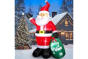 OMDEKOR Nadmuchiwany Święty Mikołaj 213 cm z oświetleniem LED, dekoracja bożonarodzeniowa z zieloną torebką, IP44, odporna na warunki atmosferyczne, olbrzymia figurka Mikołaja Świętego Mikołaja, oświetlenie