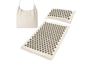 Level Body Mind Soul - Zestaw mat do akupresury i poduszek, kokos i len - mata do akupresury na plecy i głowę, z torbą do przenoszenia - mata akupunkturowa do łagodzenia stresu i napięcia