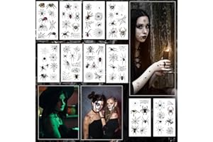 EMHTHME Tatuaje Temporal de Araña, 10 Hojas Tatuajes temporales de araña de Halloween, Tatuajes de tela de araña de Halloween, Pegatinas cara Halloween, para Mascarada de Halloween Carnaval Fiesta
