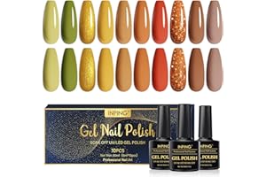 ‎INPING INPING Nagellack Herbst, 10 Farben UV Nagellack Set, Herbst Orange Rot Kürbis Grün Gelb Braun Glitzer Herbst Winter Lagerfeuer Gelnägel Soak Off UV für Halloween Thanksgiving Schönheit Maniküre Kit