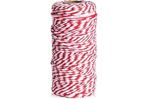 moinkerin 100 Yards Kordel Rot Weiß, Baumwollschnur Bastelschnur Dekokordel zum Geschenkeverpacken, Bäcker Bindfäden, DIY Kunstgewerbe Gartenarbeit, Basteln und Heimwerkern