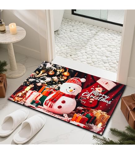 Paillasson De Noël 40x60 Cm - Motif Gnomes & Sapins - Antidérapant, Lavable - Pour Entrée, Salon, Couloir