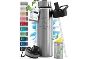Trinkflasche Edelstahl ACTIVE FLASK + Strohhalm (3 Deckel) BPA-frei, Auslaufsicher, Kohlensäure geeignet - Wasserflasche Fahrrad Thermosflasche Isoliert Isolierflasche Sport Wasser Flasche Kinder Tee