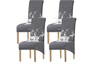 KELUINA Waterproof XL Chair Covers for Dining Chairs Set of 2/4/6, Removable Washable High Back Chair Slipcovers Large Jacquard Stretch Chair Protector Seat Cover(Gray1, Set of 4)