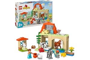 LEGO 10416 DUPLO Ma Ville Prendre Soin des Animaux de la Ferme, Jouet Éducatif pour Bébés, Maison, Figurines de Chevaux
