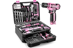 Boite a Outils 238pcs avec Visseuse 12V: DEKO Caisse à Outils Complete Rose,Caisse a Outil Complete à Tiroirs Faciliter le Rangement et l'accès aux, Perceuse Femme pour Réparation et Bricolage