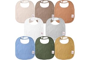 Bearmoss Baberos de Muselina para Bebés, 100% Algodón, Pañuelo Cuadrado para el Cuello para Bebé, Baberos Ajustables Suaves para Niños y Niñas, 8 Unidades