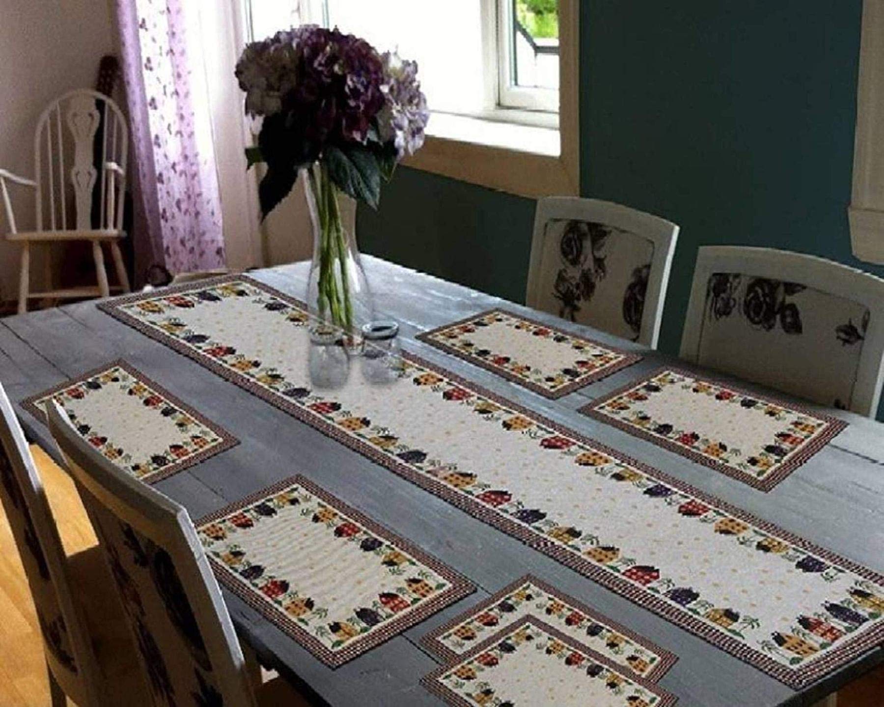 Galaxy Home Decor Fabric Dining Table Runner with 6 Mats (Hut) - Image 4