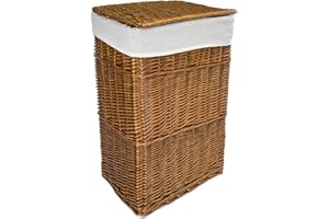 Arthur Cameron - Rectangular Wicker Laundry Basket with Lid & Removable Washable Cotton Lining - Laundry Hamper, Laundry Bin, Washing Basket with Lid (Large, Distilled Brown)