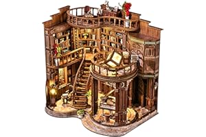 Spilay DIY Miniature House Kit, 3D Wooden Doll House Book Nook Kit with LED Light, Handmade Crafts Gifts for Birthday Christmas and Valentine's Day- Dreamy Book Hall - AW02-003